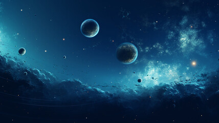 Bubble like planets in a liquid space cloudy sky environment
