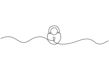 continuous one single line drawing of laptop and padlock with keys on screen as business,  Isolated on white background vector illustration.