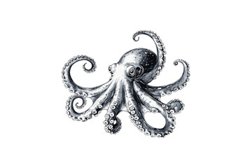 Obraz premium Vintage Engraving of Octopus Tentacles, Monochrome Ocean Wildlife Sketch, Retro Nautical Etching Style, Hand-drawn Sea Animal Illustration, Old Marine Creature Design