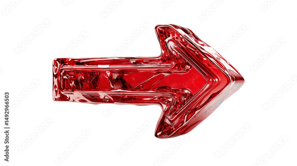 Poster red arrow transparent background right direction shiny glossy isolated 3d render graphic design elem