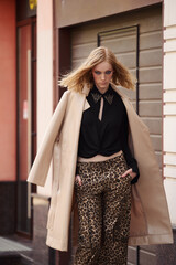 street style fashion girl model in a stylish look on the street.