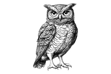 Rustic Owl Etching, Hand-Drawn Bird Line Art, Vintage Wildlife Illustration, Black and White Animal Sketch, Monochrome Forest Creature, Classic Nature Print, Trendy Home Wall Decor