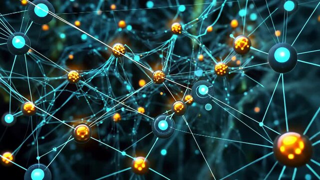 abstract network connection of glowing spheres and lines for technological background illustration