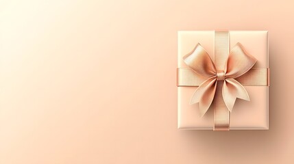 Elegant Peach Gift Box with Rose Gold Bow Festive Present Holiday Packaging Design soft card shiny