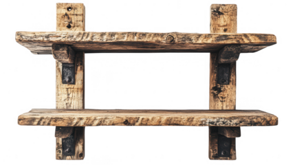 Rustic Wooden Frame with Visible Grain and Metal Brackets on PNG transparent background