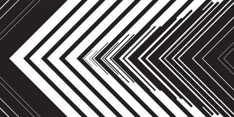 Minimal Black and White Background with Arrow Pointing Right. Striped Transition from Black to White Abstract Strict Lines. Simple Pattern. Vector Illustration.