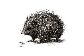 Vintage Porcupine Engraving, Antique Mammal Drawing, Hand-drawn Wildlife Art, Retro Etching Style, Rustic Nature Sketch, Black Sketch, Old Engraving, Trendy Animal Illustration