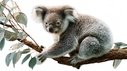 Majestic Koala Perched Eucalyptus Tree Branch White Background