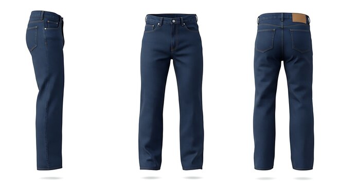 Dark denim jeans displayed in trio