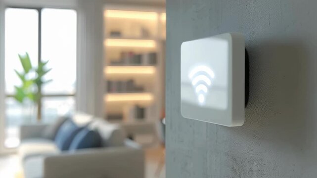 Wifi signal blinking on a smart home wall switch in a modern apartment
