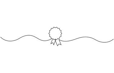 Award ribbon badge continuous one line drawing illustration, continuous one line drawing illustration, Award Badge continuous one line.