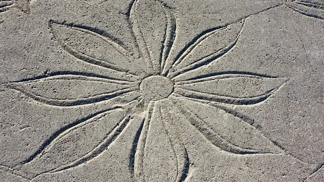 Floor with a floral pattern.