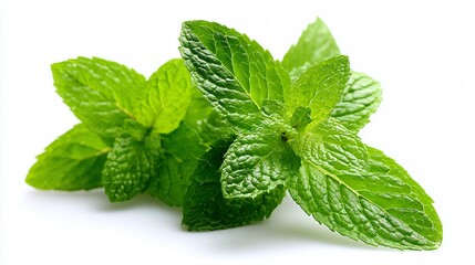 Fresh Peppermint Leaves on Clean White Background