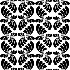 seamless decorative pattern with black swirls on white background, simple baroque ornament