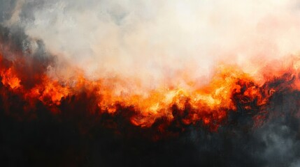 Abstract fiery inferno background with orange, red, and black smoke and flames.