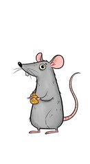 Cartoon rodent holds a treat