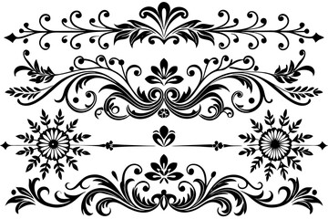 Elegant floral design elements set showcases ornate vector flower patterns for vintage decoration