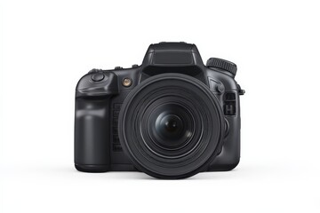 Sleek black DSLR camera, ready to capture the perfect shot. Professional photography equipment.