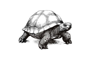 Vintage Nature Etching, Hand-drawn Animal Sketch, Monochrome Reptile Line Drawing, Rustic Wildlife Print, Scientific Animal Art, Tortoise Crawling, old engraving style