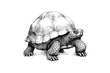 Rustic Wildlife Print, Tortoise Crawling Engraving, Vintage Nature Etching, Scientific Animal Art, Hand-drawn Animal Sketch, Monochrome Reptile Line Drawing