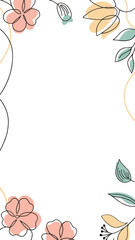 Delicate floral frame in soft pastel colors, composed of line art and simple shapes, creating a minimalist and elegant design.