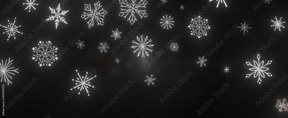 Poster snowflakes - golden openwork shiny snowflakes, star, 3d rendering.