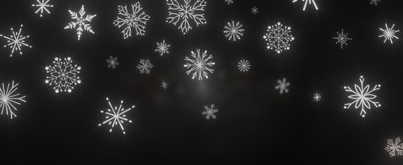 Snowflakes - golden openwork shiny snowflakes, star, 3D rendering.