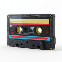 Obraz premium Retro audio cassette tape with colorful label. A nostalgic piece of music history.
