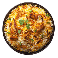 Delicious Chicken Biryani in a Bowl on Transparent Background