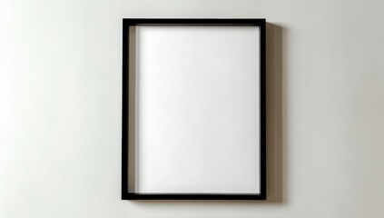 Minimalist scene with a blank picture frame and a white vase on a wooden table against a light wall.