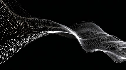 abstract flowing dots particles wave pattern 3D curve halftone black gradient curve shape isolated on white background. Vector in concept of technology, science, music, modern vector wave