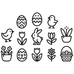 A set of outline icons related to easter. Linear icon collection. Editable stroke. Vector illustration. with white background