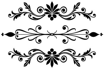 A vector set of ornate floral design elements features vintage swirls, leaves, and decorative shapes for artistic illustration