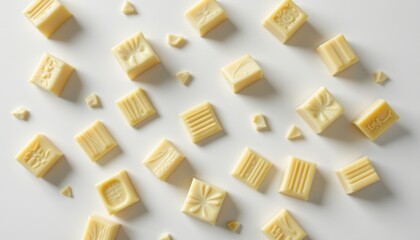 Delightful white chocolate squares kitchen counter food photography bright setting aerial view culinary art