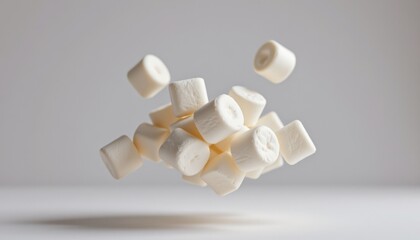 Floating marshmallows studio setting food photography minimalist environment aerial view creative concept