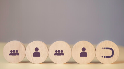 Representing brand loyalty and client engagement through CRM and marketing strategies. Human in Wooden relationships to strengthen customer connection.
