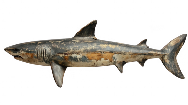 Detailed PNG transparent background of a realistic, aged shark