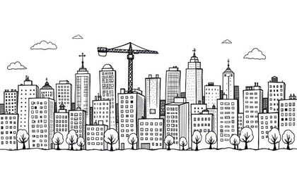 Urban construction scene city skyline illustration modern environment aerial view urban development concepts