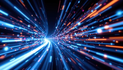 Dynamic light trails digital space abstract art high-tech environment close-up view visual concept
