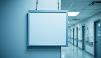 Blank signage in hospital corridor medical facility photography clean environment eye level informational space