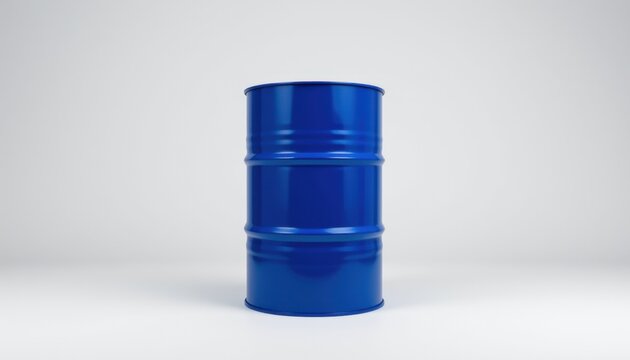 Industrial blue drum storage warehouse product photography minimalist environment front view container concept