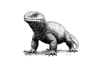 Vintage Gila Monster Drawing, Rustic Reptile Art in Engraving Style, Side View Hand-drawn Lizard, Black Wildlife Sketch Wall Decor, natural history lizard print,