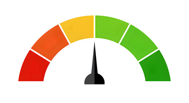 Half-round scale from red to green with arrow. isolated on white or transparent background. PNG