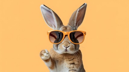 Obraz premium Cool bunny rabbit wearing sunglasses waving paw