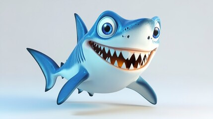 Obraz premium Happy Cartoon Shark Character - 3D Render