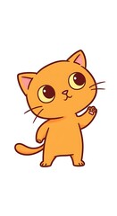 Charming orange cartoon cat waving cheerfully