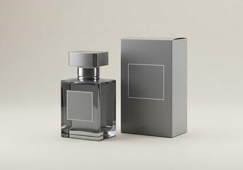 Elegant Perfume Bottle and Box Displayed with Modern, Minimalist
