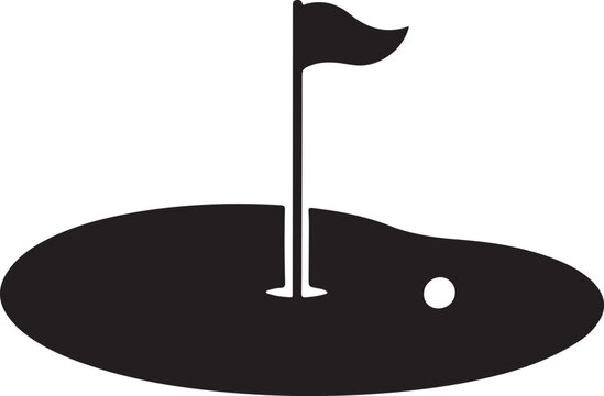 Golf course green with flag or flagstick and golf ball flat vector icon for sports apps and websites