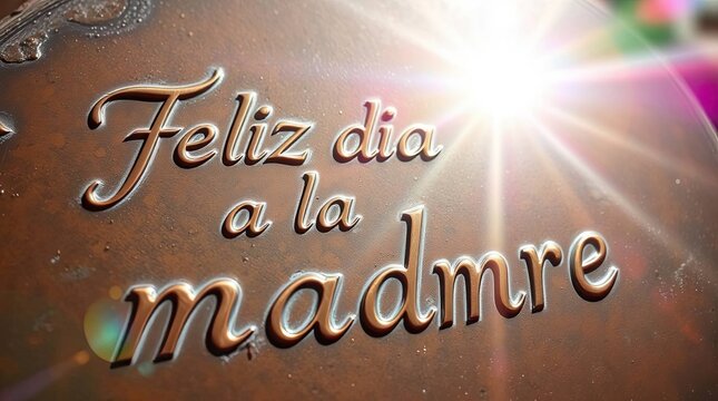 Embossed Feliz dia a la madre Mother's Day message with sun flare - Powered by Adobe