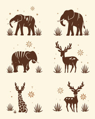 Obraz premium African Animal Illustration: A captivating illustrative display featuring diverse African animals, each rendered with unique textures and silhouettes. the perfect piece to add charm and appeal.